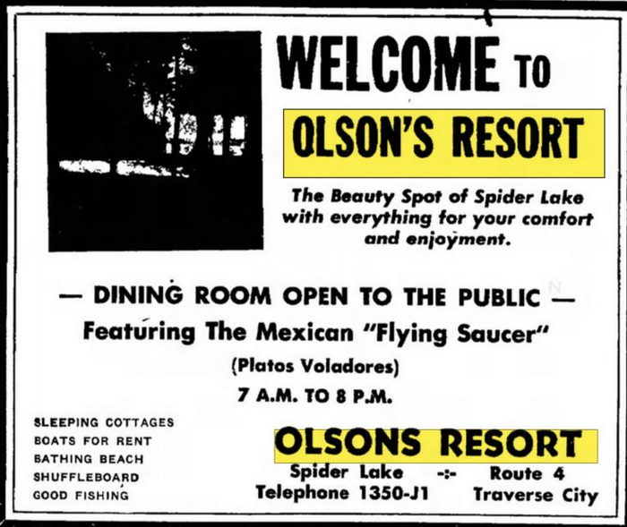 Olsons Resort - Jul 13 1955 Ad (newer photo)